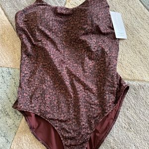 Athleta Maroon burgundy brown ditsy Patterned One Piece Swimsuit